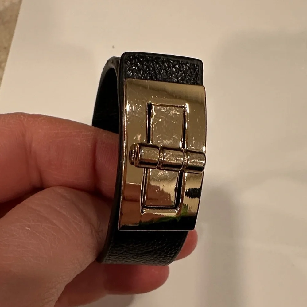 Black Faux Leather Bracelet with Gold Clasp